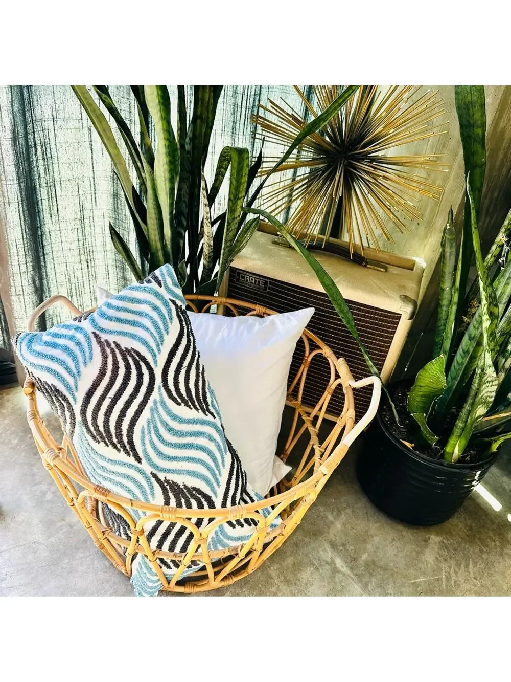 WEST ELM Light Blue Navy Striped Button Back Textured Pillow Case Sham Inserts